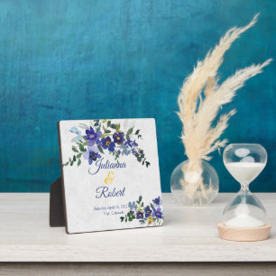 Blue and yellow watercolor floral wedding  plaque