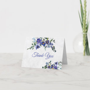 Blue and yellow watercolor floral wedding thank you card