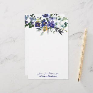 Blue and yellow watercolor flowers personalised stationery