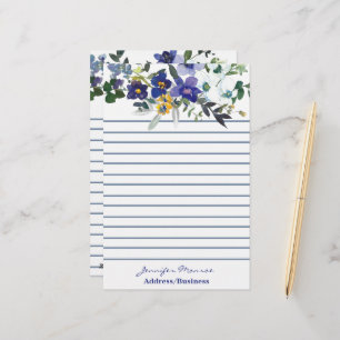 Blue and yellow watercolor flowers personalised stationery