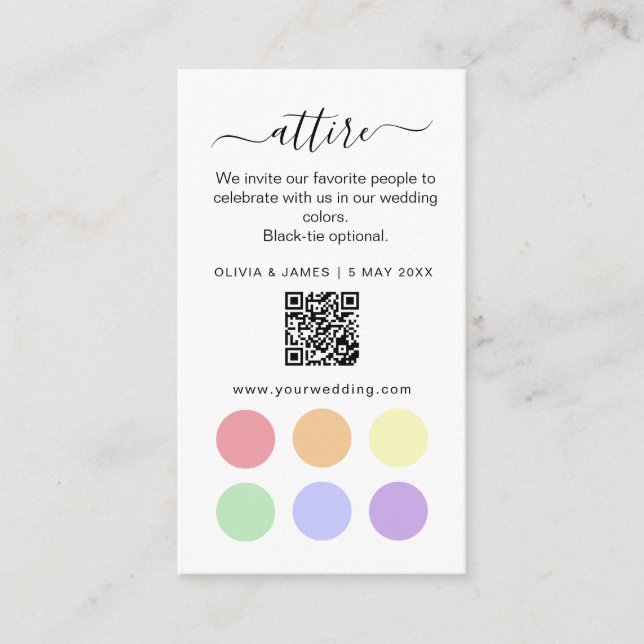 Blue and Yellow Wedding Attire Dress Code Card (Front)