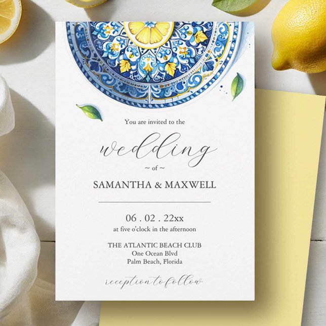 Blue and Yellow Wedding Invitations Printing (Blue and yellow wedding invitation party of a stationery suite.)