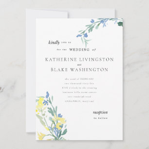 Blue and Yellow Wildflower Colourful Wedding  Invitation