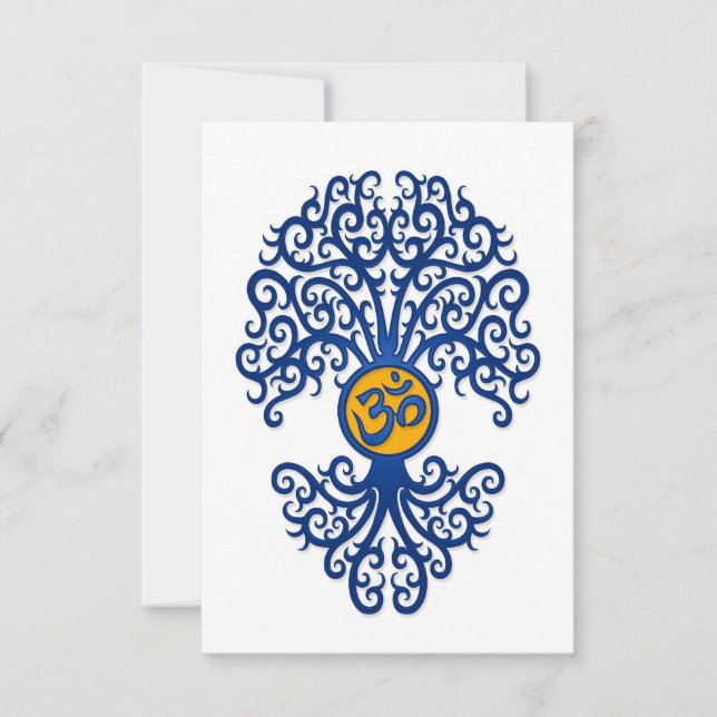 Blue and Yellow Yoga Om Tree on White (Front)