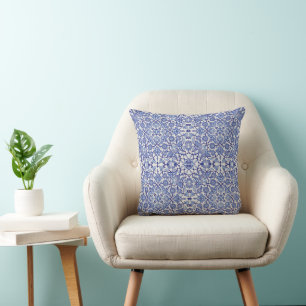 blue Andalusian Moroccan flowers mosaic Cushion