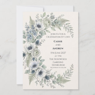 Blue Anemone Botanical Wedding Invitation