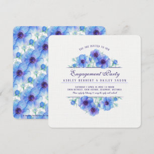 Blue anemone floral watercolor engagement invitation