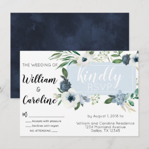 Blue Anemone Floral Wedding RSVP Response Card