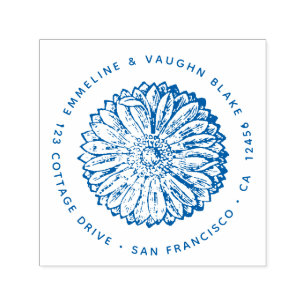 Blue Anemone Flower Return Address Botanical Self-inking Stamp