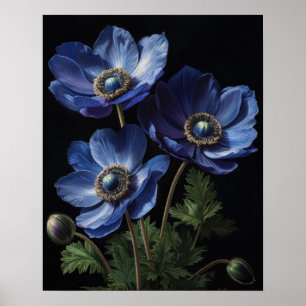 Blue Anemone Flowers Art Print Poster
