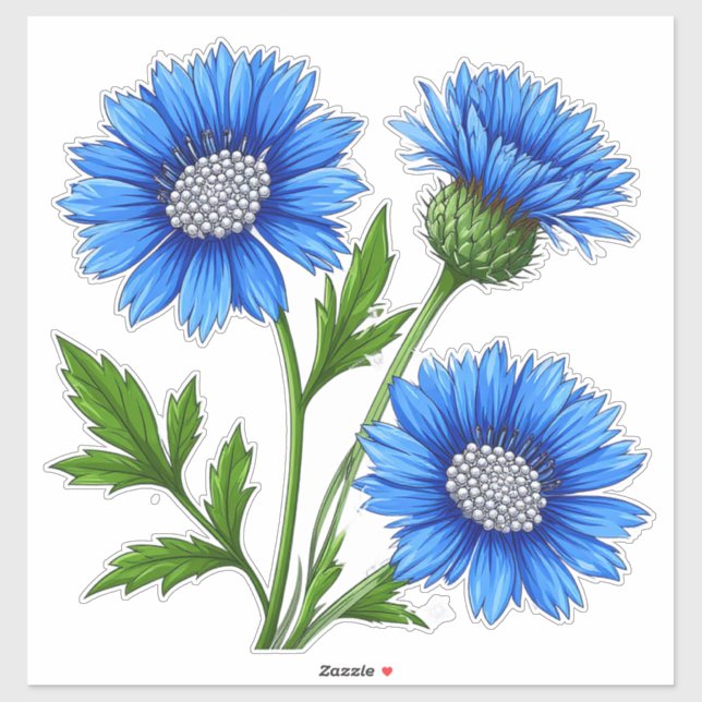 Blue Anemone Flowers with Green Stems (Sheet)