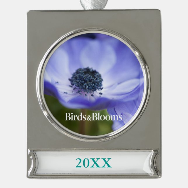Blue Anemone Silver Plated Banner Ornament (Front)