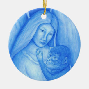 Blue Angel and Monkey Christmas Ornament