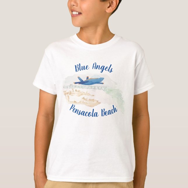 Blue Angel at the beach kids T shirt (Front)