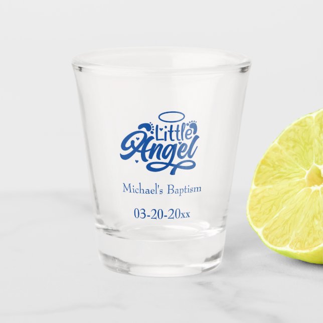 Blue Angel Feet Christening Personalised Votive Shot Glass (Front)