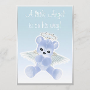 Blue Angel Teddy Bear Baby Shower Invitation