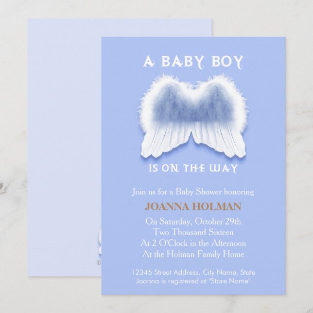 Blue Angel Wings Baby Shower Card (Front/Back)