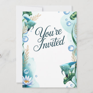 Blue Angelfish Aquarium Wedding Party Invitation