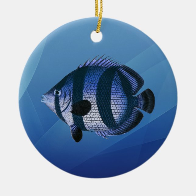 Blue Angelfish in Morning Light Ceramic Tree Decoration (Front)
