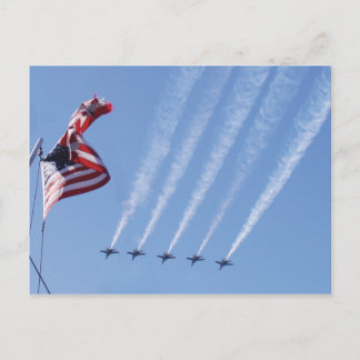 Blue Angels flying and an American Flag flying Postcard