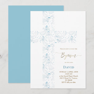 blue angels pattern Holy Cross Baptism Invitation