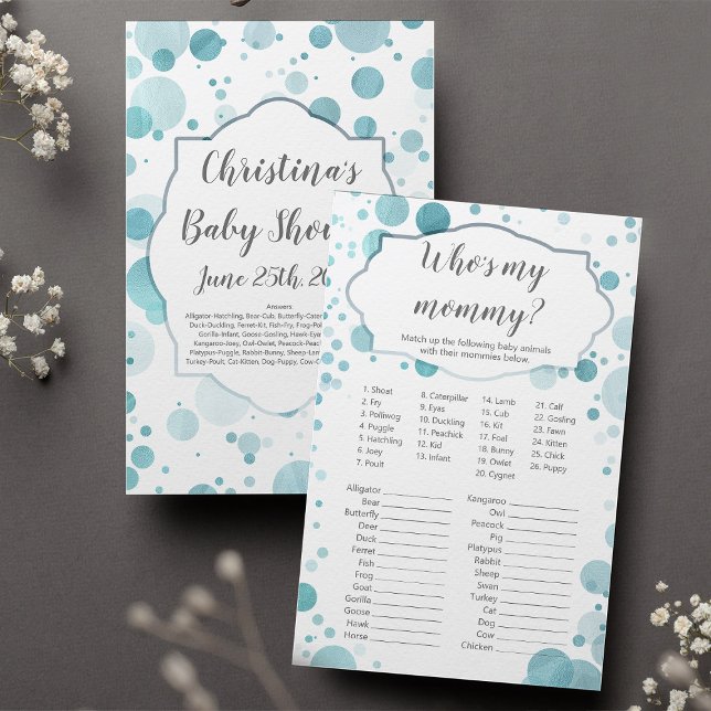Blue "Animal name" baby boy shower game Answer Key (Creator Uploaded)