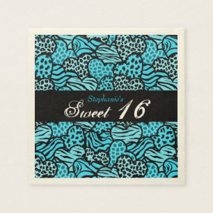Blue animal pattern hearts Sweet 16 Napkin
