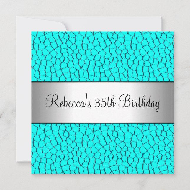 Blue Animal Print 35th Elegant Birthday Party Invitation (Front)