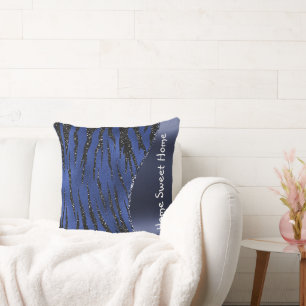 Blue Animal Skin Pattern Glam Glitter Personalised Cushion