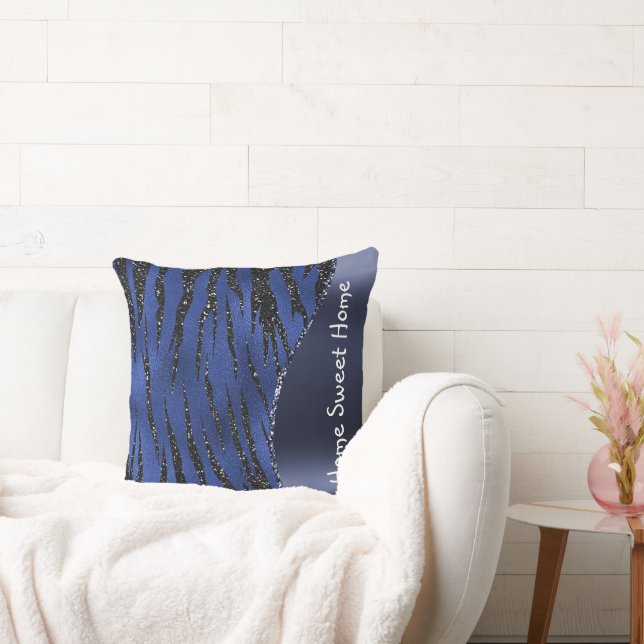 Blue Animal Skin Pattern Glam Glitter Personalised Cushion (Couch)