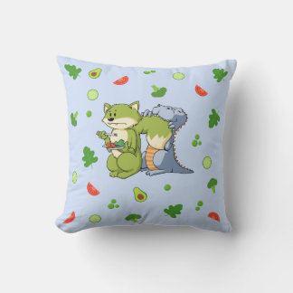 Blue Animals and Vegetables Kids Throw Pillow