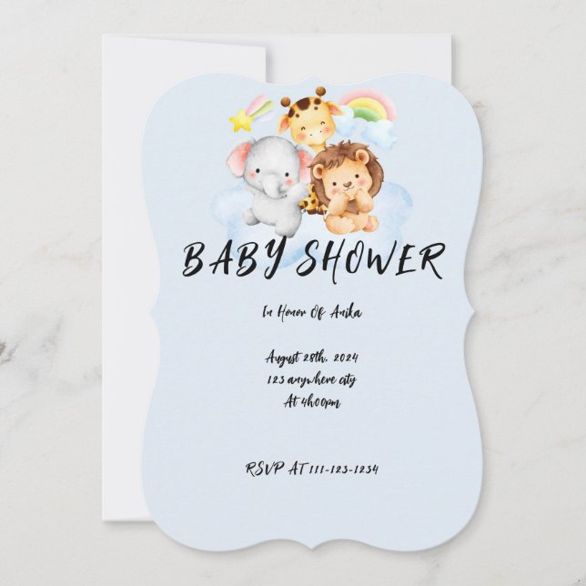 Blue animals baby shower invitation  (Front)