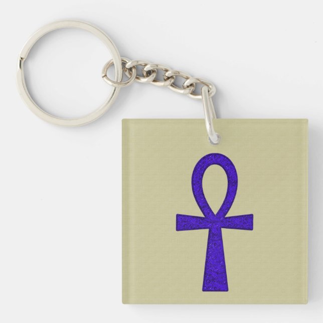 Blue Ankh Acrylic Square Keychain (Front)