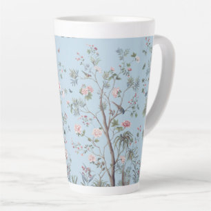 Blue antique floral pattern latte mug