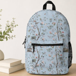 Blue antique floral pattern printed backpack