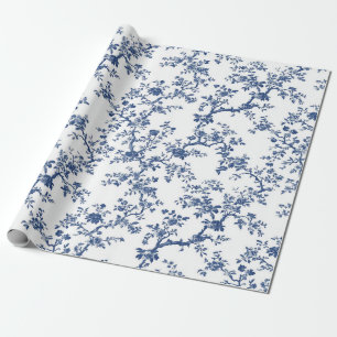 Blue Antique Floral Toile Garden Party Wrapping Pa Paper
