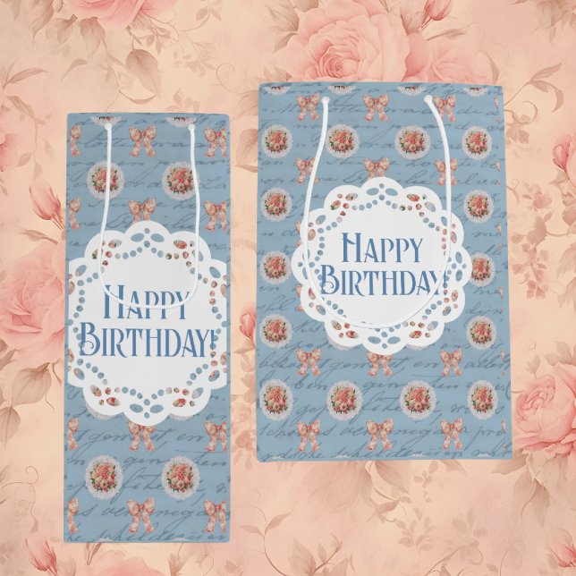 Blue Antique Personalised Happy Birthday Gift Bags (Personalize with your own message)