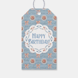 Blue Antique Personalised Happy Birthday Gift Tags