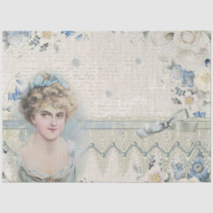 Blue Antique Vintage Victorian Floral Decoupage Tissue Paper