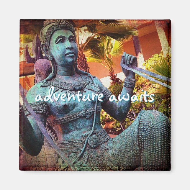 Blue Antique Warrior Statue Adventure Awaits Quote Magnet (Front)