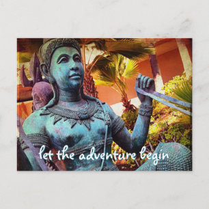 Blue Antique Warrior Statue Let Adventure Begin Postcard