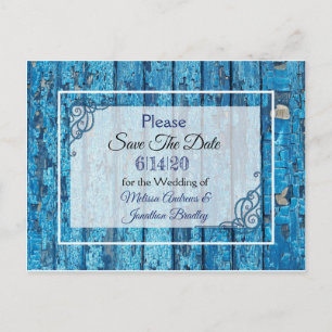 Blue Antique Weathered Door Wedding Save the Date Announcement Postcard