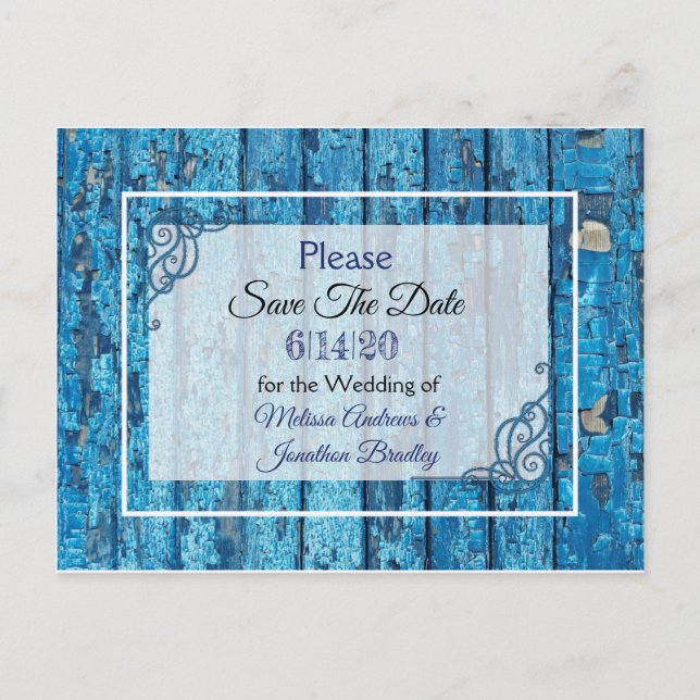 Blue Antique Weathered Door Wedding Save the Date Announcement Postcard (Front)