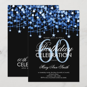 Blue Any Age Birthday String Lights & Stars Invitation