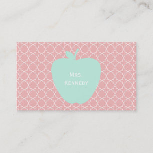 Blue Apple Coral Quatrefoil Teacher Business Card