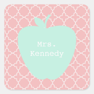 Blue Apple Coral Quatrefoil Teacher Square Sticker
