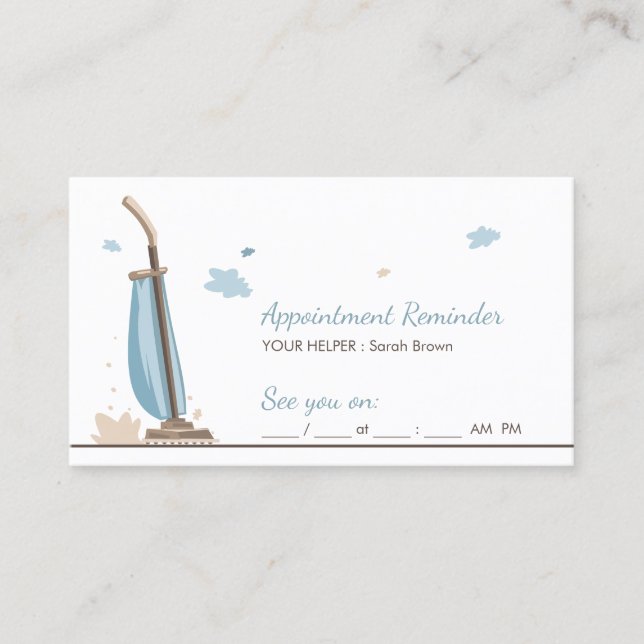 Blue Appointment Reminder House Cleaning Business Card (Front)
