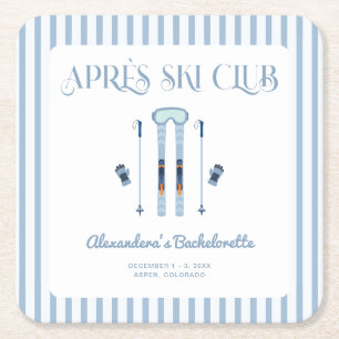 Blue Apres Ski Bachelorette Party Square Paper Coaster