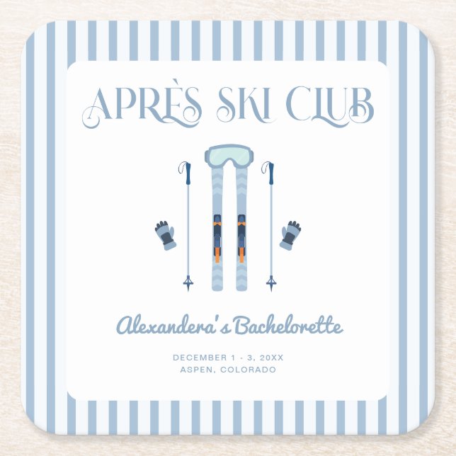 Blue Apres Ski Bachelorette Party  Square Paper Coaster (Front)