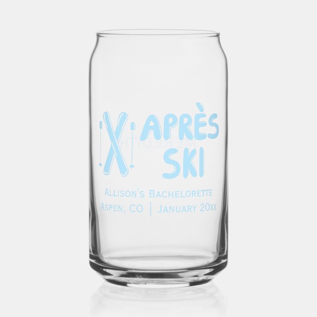 Blue Apres Ski Winter Bachelorette Party Favour Can Glass (Front)